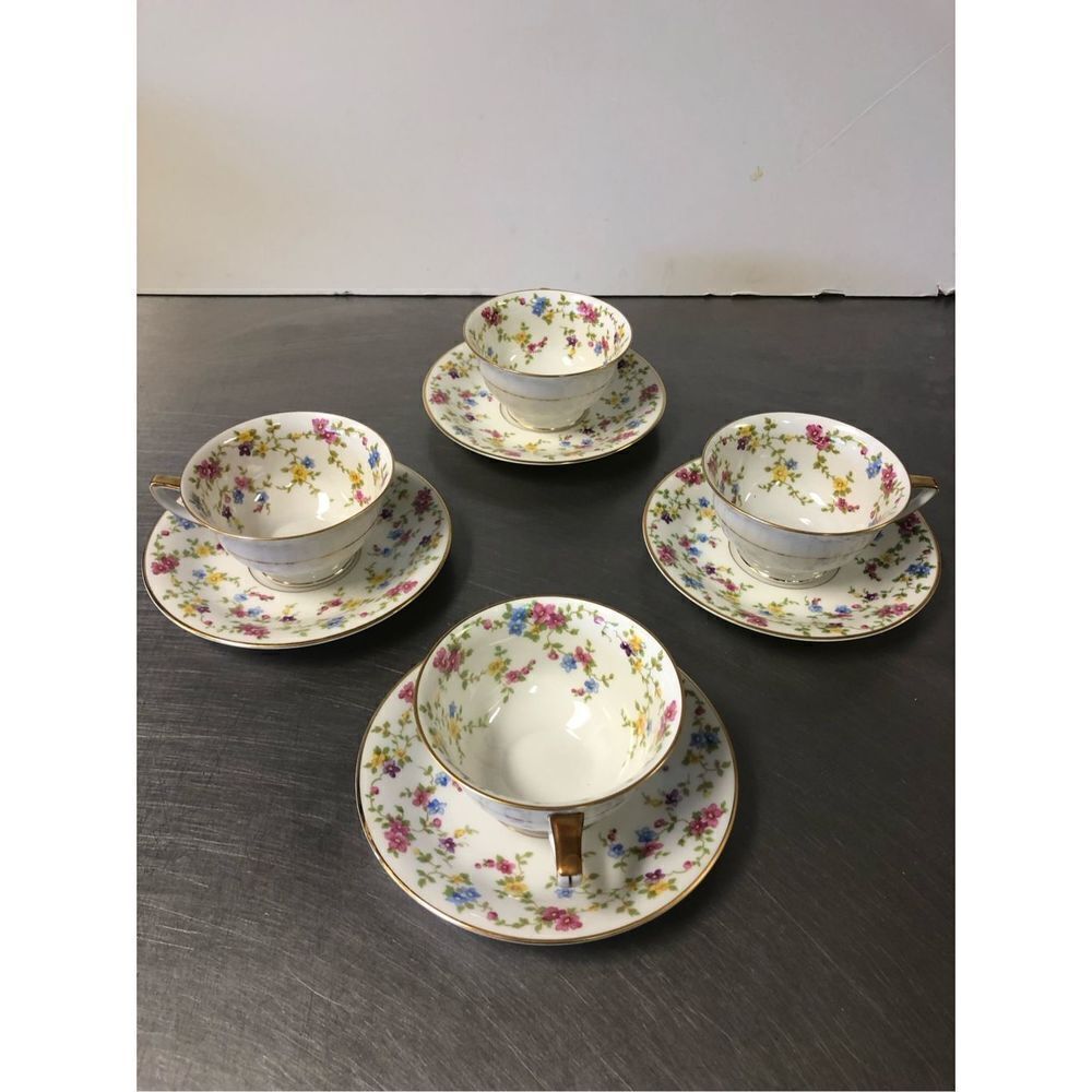 Heinrich (H & Co) Christine Line, Set of Four  "Arcadia" pattern flat cup and sa